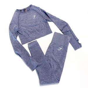 Gymshark Vital Seamless Leggings and Crop Top Set in Steel Blue Marl Size Small